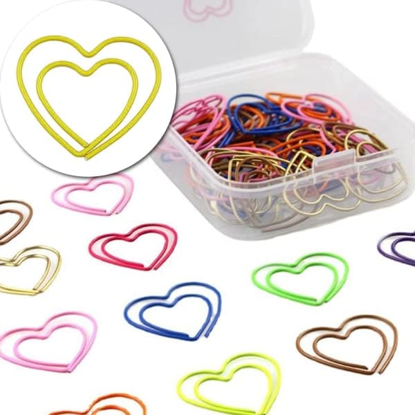 100 hjerteformede papirclips metalclips søde papirclips studentbogmærke