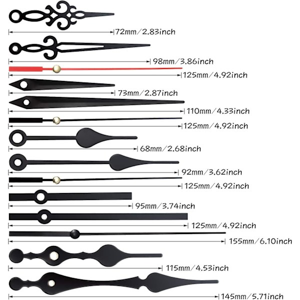 2 stycken högvridmoment långvågs urverk med 5 olika par visare DIY klockreservdelar