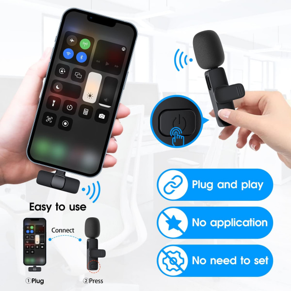 Professionel trådløs lavalier mikrofon, egnet til iPhone, iPad, Kopdkes plug and play 2.4G ultra lav latensbygget