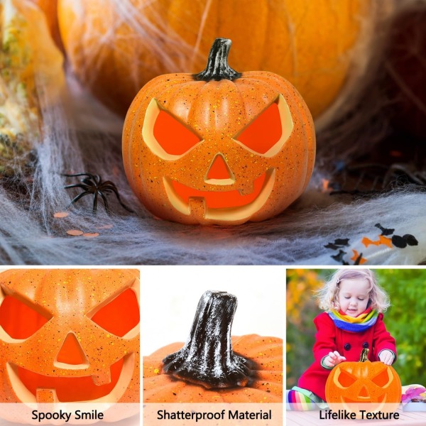 Plastlykta Pumpor Halloween Ljuslykta Pumpa Utomhus Inomhus Batteridriven Ljussatt Pumpa med Halloween Pum