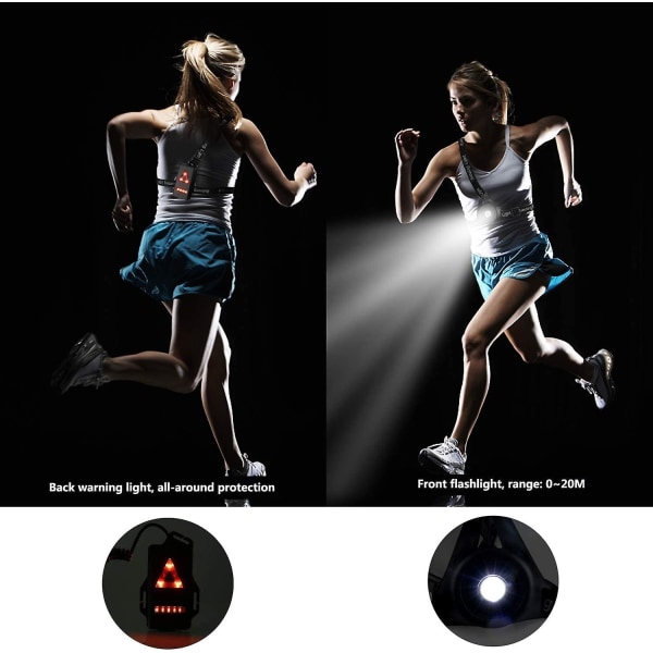 Löparljuslampa USB Led bröstljus Vattentät ficklampa 3 ljuslägen med bakljus och justerbar rem för löpare, joggare, promenader, hikin
