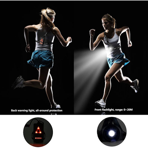 Løpelys - 3 Moders USB-oppladbart Kroppslys Med Baklys Og Justerbar Stropp - For Natteløpere, Joggere, Fotturer, Camping