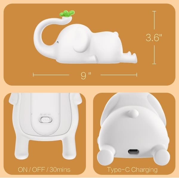 Charging Elephant Night Light For Nursery Dimmable USB Lamp Cute Baby Room Decor