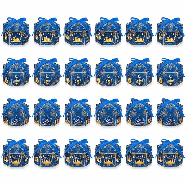 24 deler gavlboks og gavepapir-feste-esker 6,88x5x3,5 tommer Blått bånd