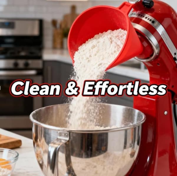 Flour Funnel for Kitchen Aid Mixer, Flour Funnel - Kitchen Machine Accessory, Easy Pouring Without Mess, Anti-Splash Accessory, Dishwasher Safe (Red)(Ho)