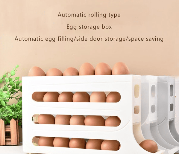 Rolling Egg Rack - Square Portable Egg Dispenser for Kitchen and Countertop Storage, Large Capacity Egg Container white white