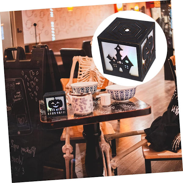 Spøkelsesgresskarlampe Borddekor Halloween Dekor Tredekor Halloween Mønsterlampe Halloween Lanterne Lys Gresskar La