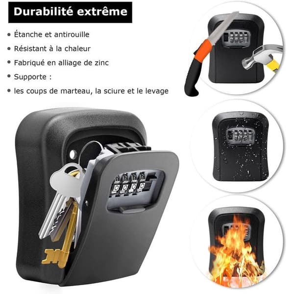 Secure Key Box, Wall Mounted Key Lock Box with 4-Digit Code, Waterproof/Rustproof Key Safe for Home, Garage, Black