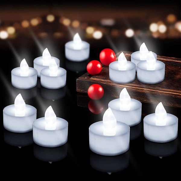 Teevalot, realistiset ja kirkkaat paristokäyttöiset välkkyvät kynttilät, valekynttilät valkoisena