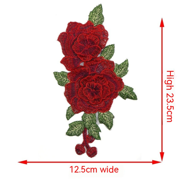 2 Par Embroderet Patches Rose Blomst Sy på Patch Applikation til DIY Tøj, Jeans, Syning - Jakker, Tøj, Tasker