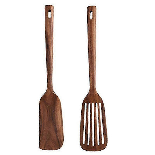 Träslev och stekspade för kök, 2-pack träredskap för matlagning, stilrena, köksredskap för hemmet 12