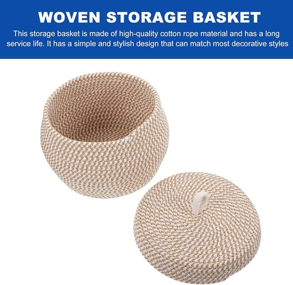 Braided Cotton Rope Basket, Desktop Organizer with Lid, Large Storage Space, Strong