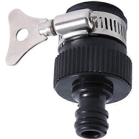 Universal gummikranforbindelse med metallklemme og adapter for vannslange.