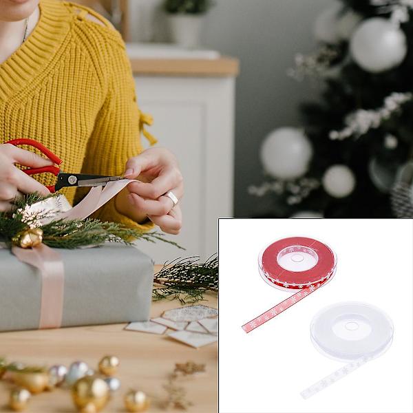 Vit Polyester Tryckt Jul Grosgrain Band DIY Julparty Wrap Dekoration Vit