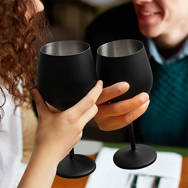 2 st (svart) vinglas vinglas rödvinsglas på lång stjälk - Unik modern form - För män eller kvinnor Bröllop, Jul