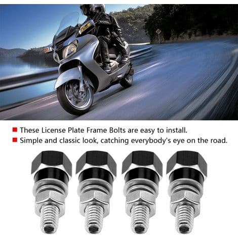 Universal Threaded Motorcycle License Plate Screws, Set of 4, Black