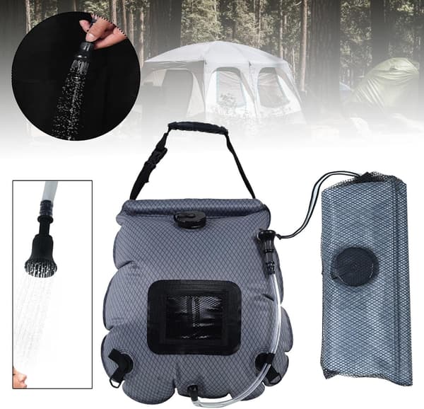 Camping soldusj, 20L bærbar og sammenleggbar dusjpose med dusjhode, perfekt for camping, rutete mønster