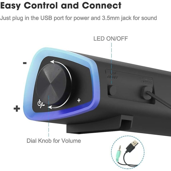 Datorhögtalare, USB-drivna små PC-högtalare, Färgglada RGB-lampor med strömbrytare, Surroundljud Bärbar Datorljudfält Högtalare för skrivbord