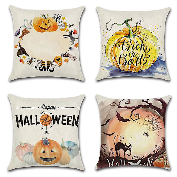 Halloween Kuddfodral 18x18 Tum Pumpa Bat Rustik Linne Kuddfodral Soffa Dagbädd Kastkuddfodral