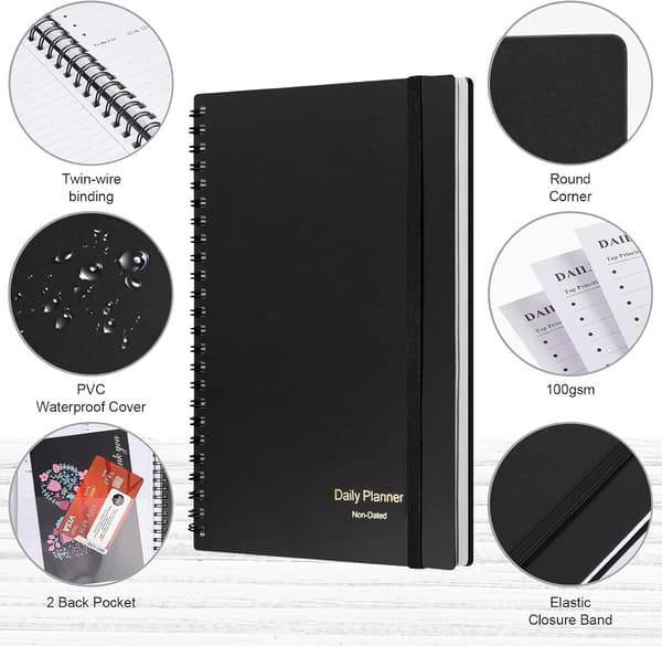 Undated Daily Planner - To-Do List Notebook with Spiral Binding