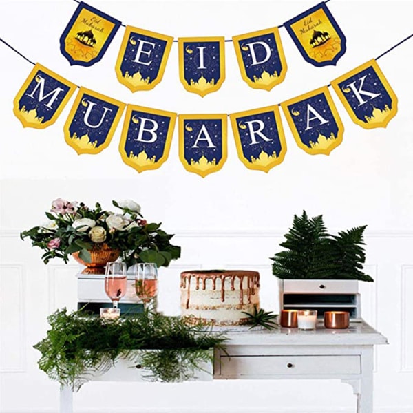 Fem-spidset stjerne Mubarak Hængende Banner Slot Bogstaver Træk Flag Dekoration Ornament Fest Dekoration Fem-spidset stjerne