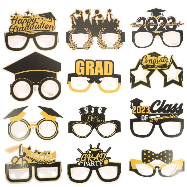 12 stk. Graduation Briller 2023 Grad Fest Papir Graduation Briller Foto Props Forbrugsvarer 15.5X13X11. 15.5X13X11.2CM