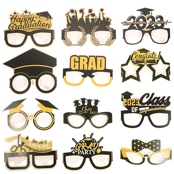 12 stk. Graduation Briller 2023 Grad Fest Papir Graduation Briller Fotorekvisitter Forbruksvarer 15.5X13X11. 15.5X13X11.2CM