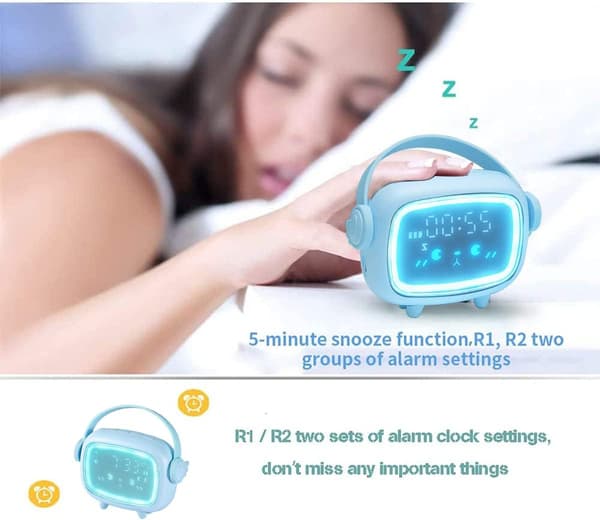(Blue) Children's Alarm Clock, LED Digital Alarm Clock, Wake Up Light & N