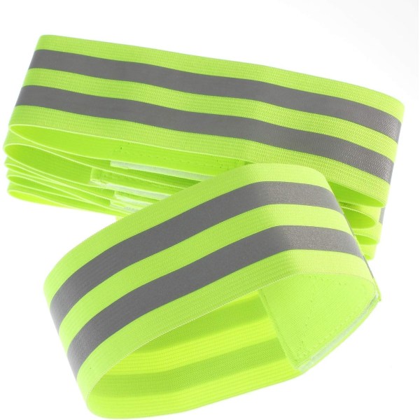 Grønne 6X elastiske reflekterende armbånd, sikkerhetsrefleksbånd for turgåing, sykling, hund, turgåing, jogging, sykling, justerbar høy V