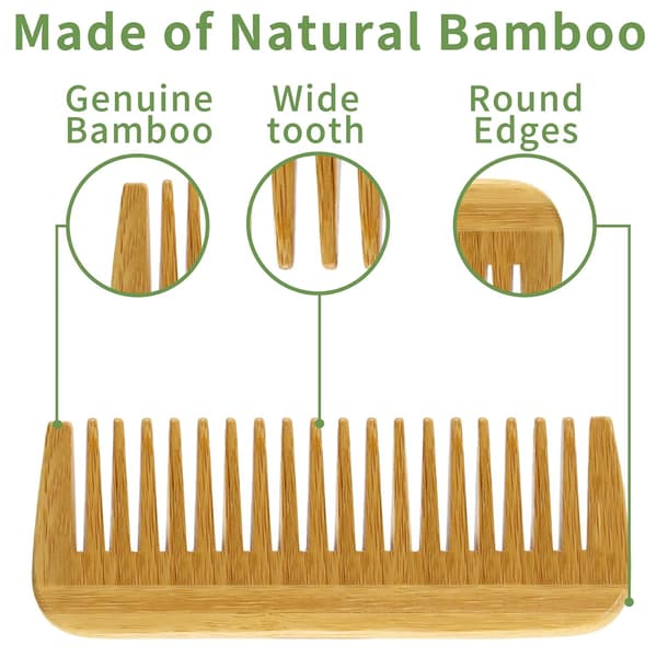 Natural Bamboo Wooden Comb, Eco-Friendly Wide Tooth Comb (4 Pcs)