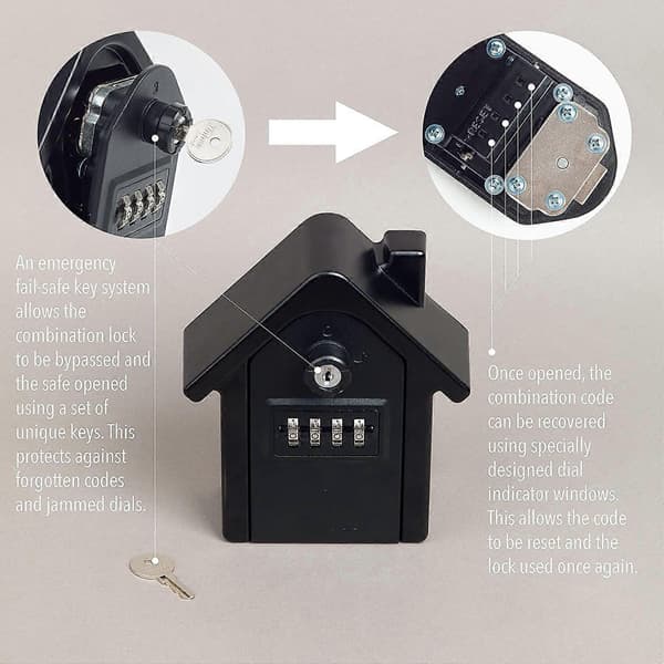 House-shaped 4-digit Combination Lock Box with 2 Keys Large Space Secure Metal Storage for Home, Office, Hotel Red Red