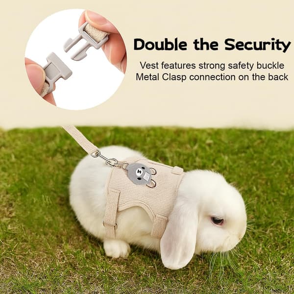 Harness for Dwarf Rabbit, Rabbit Harness, Collar and Leash for Small Animals, Adjustable, Breathable, (Beige, S)