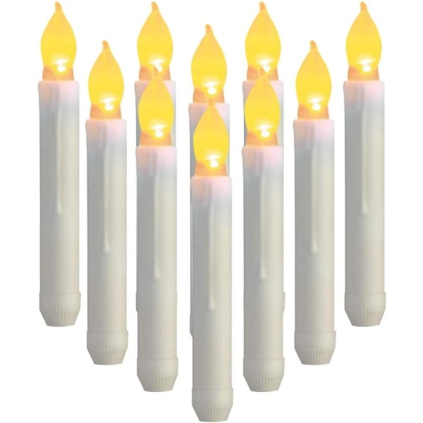 12 flammeløse koniske stearinlys Flimrende elfenbensfarvede stearinlys til bryllupsfest jul, ravfarvet lys, batteridrevne koniske stearinlys