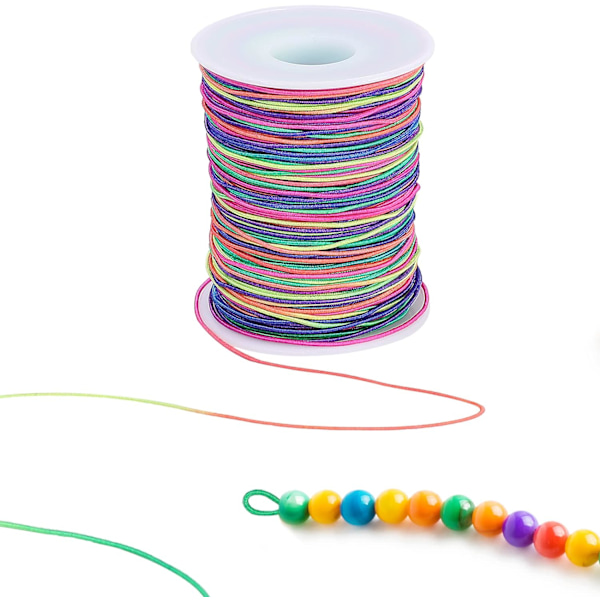 100m Elastisk Snøre 1mm Regnbuefarge Elastisk Snøre Håndverkssnor Elastisk Tråd for Armbånd og Håndverk