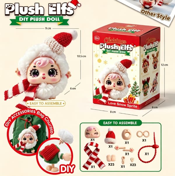 Julplyschtomte DIY-dockkit Söt väskberlockpresent för barn