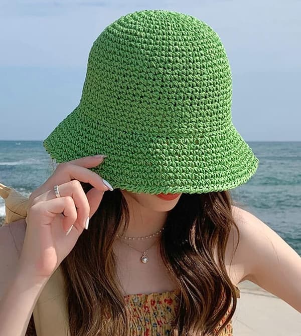 Women's Straw Sun Hat Woven Crochet Bucket Hat Fishing Hat Beach Hat Foldable Cap Solid Color Straw Summer Beach Hat