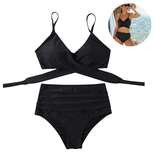 Højtaljede bandage bikini sæt til damer, wrap todelt push up badedragt med krydsende stropper