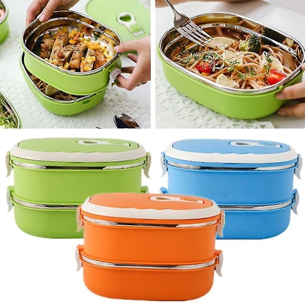 Varm Lunchbox för Barn och Vuxna, Bärbar Termisk Isolering, Matbehållare med Dubbellager, Orange