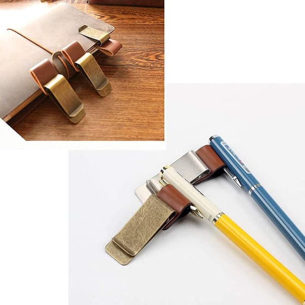 4 Stykker Læder Pen Loop Med Klemme, Læder Penholder Og Metalklemme, Rustfrit Stål Penholder