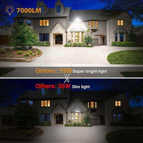 Onfor 60W Floodlight Open, 6000lm Brightness Security Light Switch Controlled, 3 Adjustable Heads