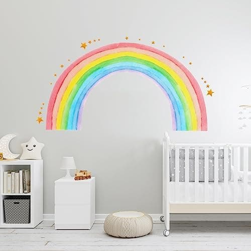 Söt Väggdekor med Stor Regnbåge, Boho Regnbåge Väggdekal Stjärnväggdekaler Skala och Fäst Väggdekor