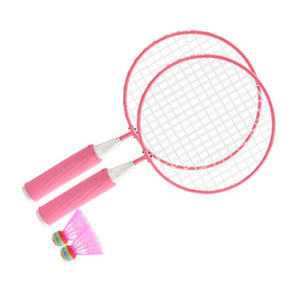 Kids Badminton Racket Set with 2 Balls Large Net Soft Non-Slip Handle Comfortable Grip Pink