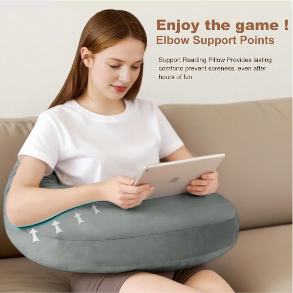 Reading Pillow - U-shaped Pillow with Backrest, Grey 68x50x20 cm, Armrest for Bed Sofa, Multifunctional
