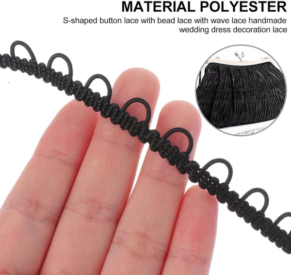 10m sort bølget blondekant med elastisk knaphul, tilbehør til bryllupskostumer