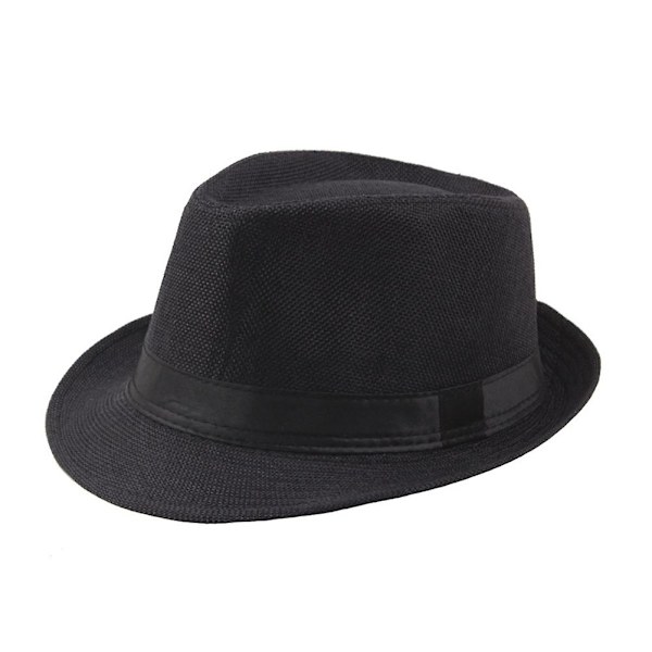 Herr Enfärgad Bredbrättad Fedora Filt Hatt Panama Hatt Båtsman Sommar Strand Solhatt Black