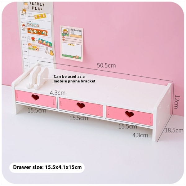 Pink Kontor Opbevaringshylde Desktop Organizer Med telefonholder, Hjemmeindretning Display Hylde, Fødselsdagsgaver （50.5*18.5*12cm）