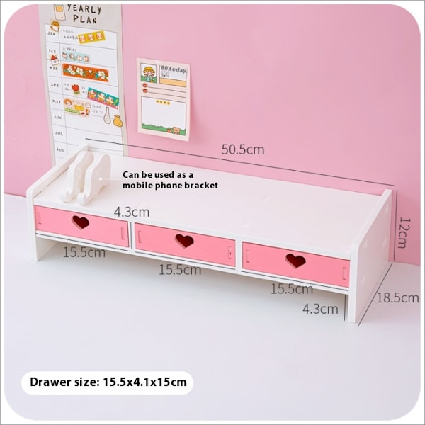 Pink Skrivebordsorganisator Kontor Opbevaringsreol Træ Display Hylde Display Reol Kontorindretning Stand Hylder (50,5*18,5*12cm)