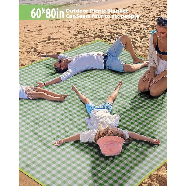 Picnic-tæppe, foldbar vandtæt sandmåtte, 60" x 80" Ekstra stort picnic-tæppe til strandcamping Vandreture