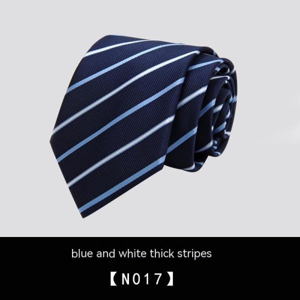 Affärsklädsel, 8 cm slips, handslips för män, professionell blå och vit tjock rand, N017, ett stycke