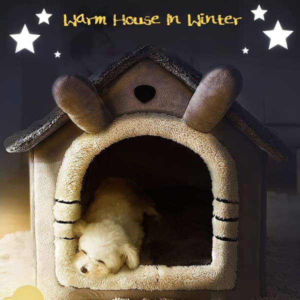 Cat Cave, Washable, Warm Plush Igloo, Foldable Comfortable Cat House, Dog Bed with Non-Slip Bottom (S, Grey Cat)